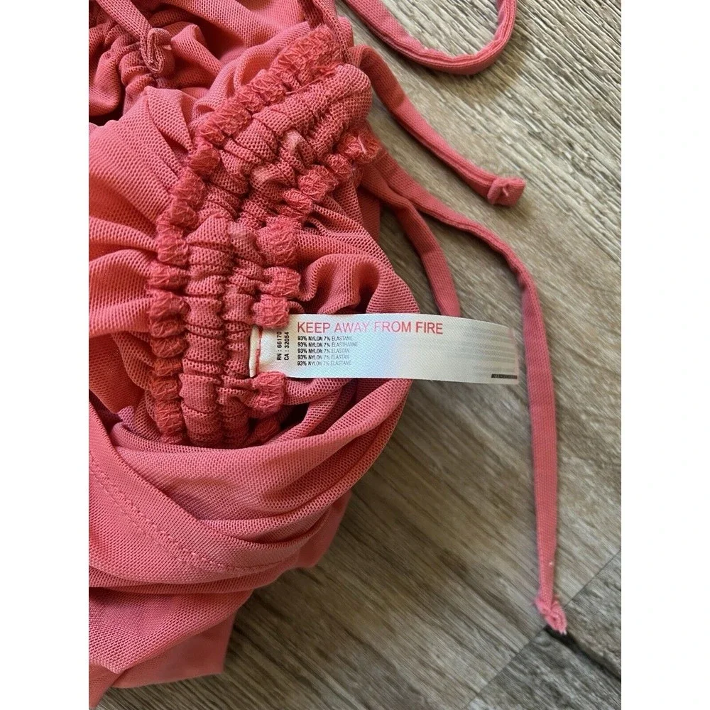 Anthropologie Sheer Mesh Cover Up Dress Womens Rose Knit Ruched Tie Size Small